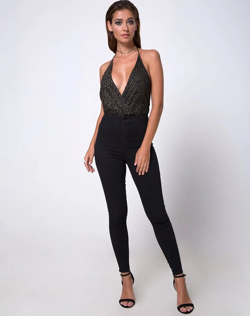 Adela Bodice in Glitter Net Animal Black