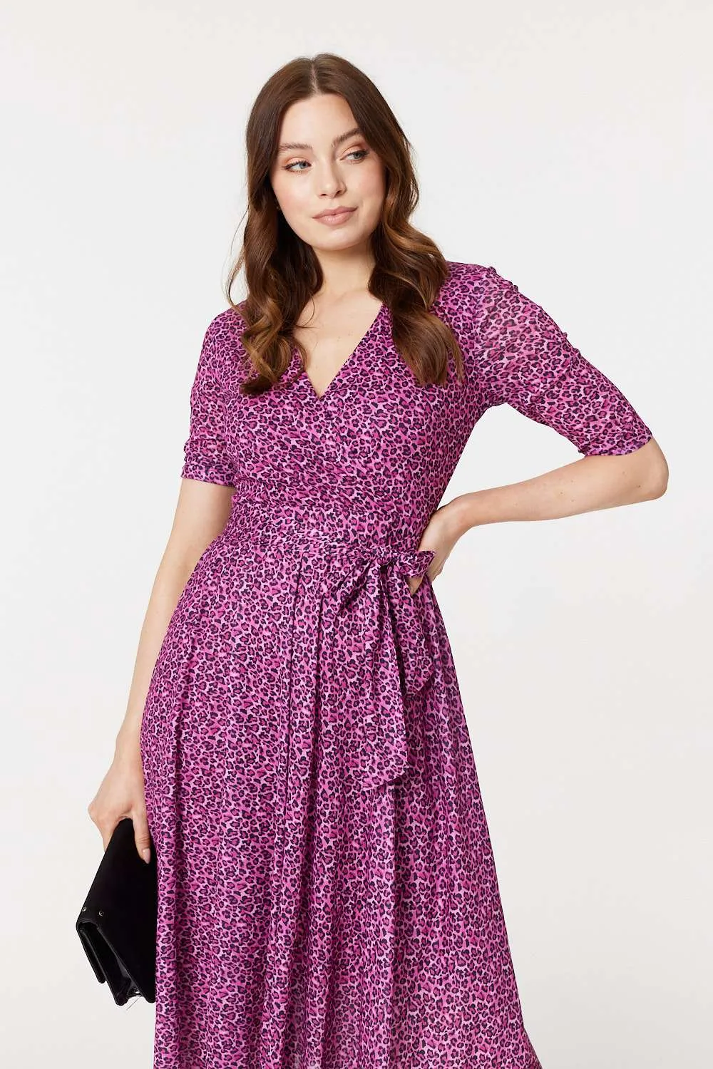 Animal Print Tie Waist Midi Dress