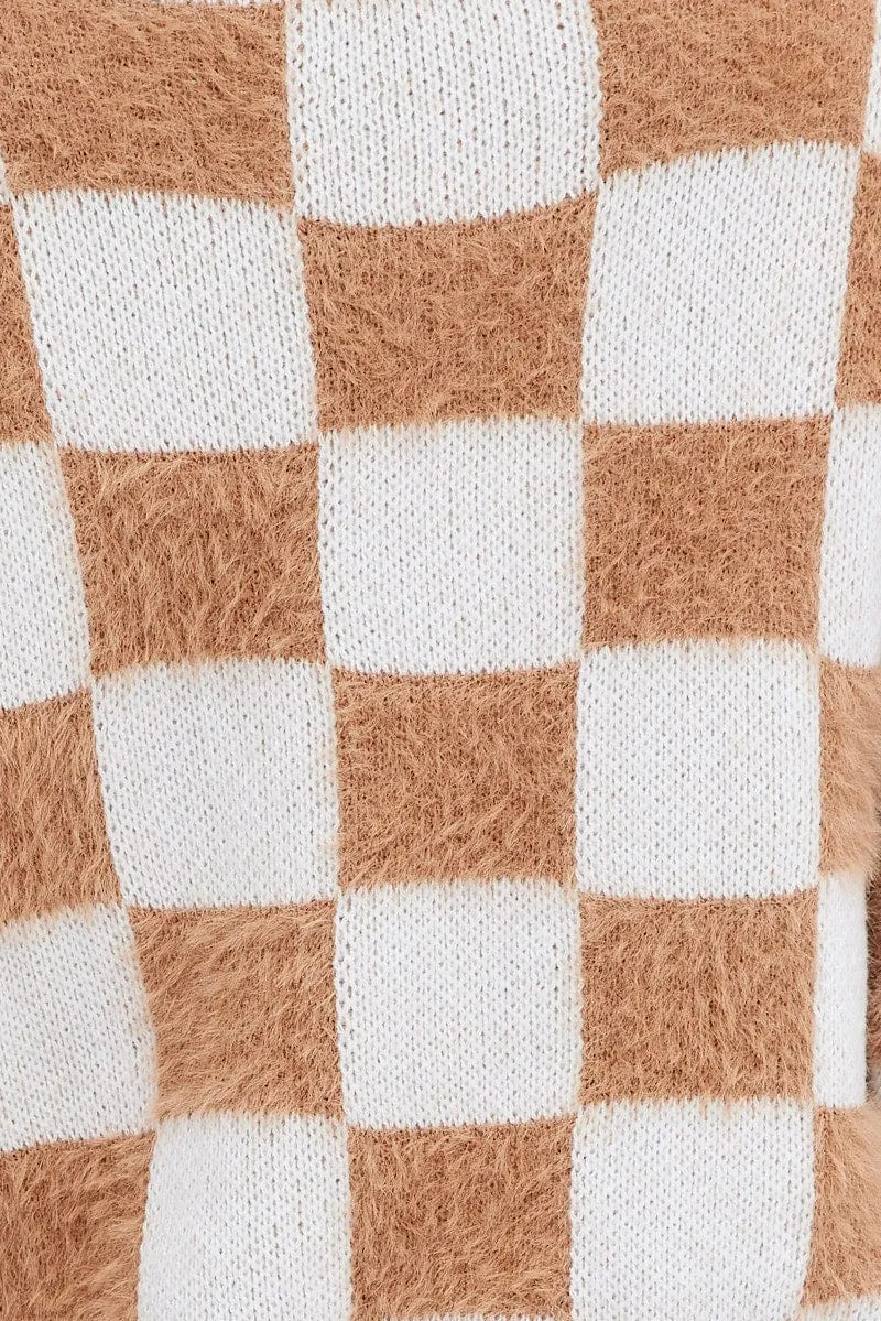 Beige Check Oversized Cardigan