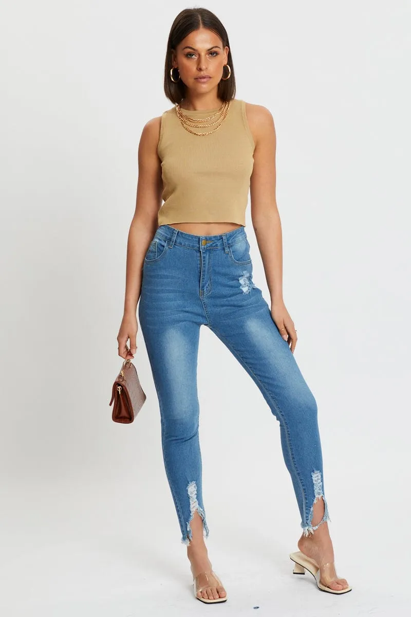 Beige Racer Neck Knit Top