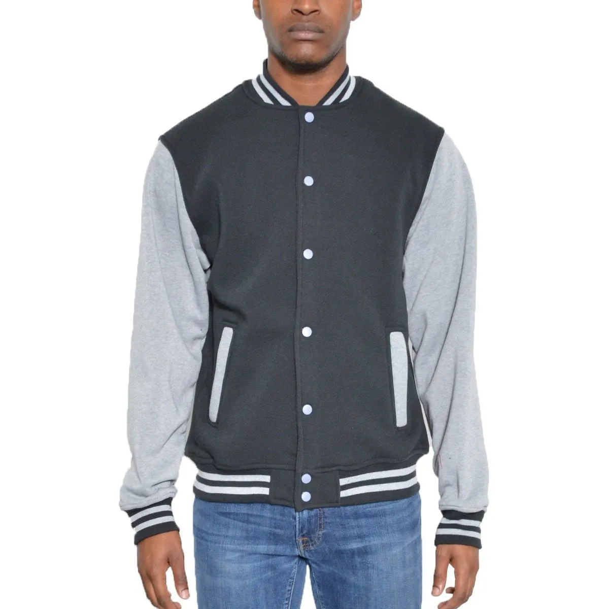 Black & Grey Fleece Varsity Jacket