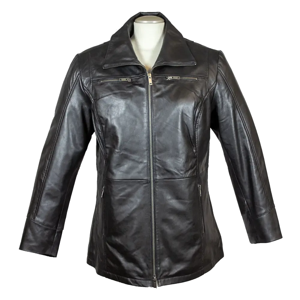 BOL Women's Long Zip Up Leather Jacket