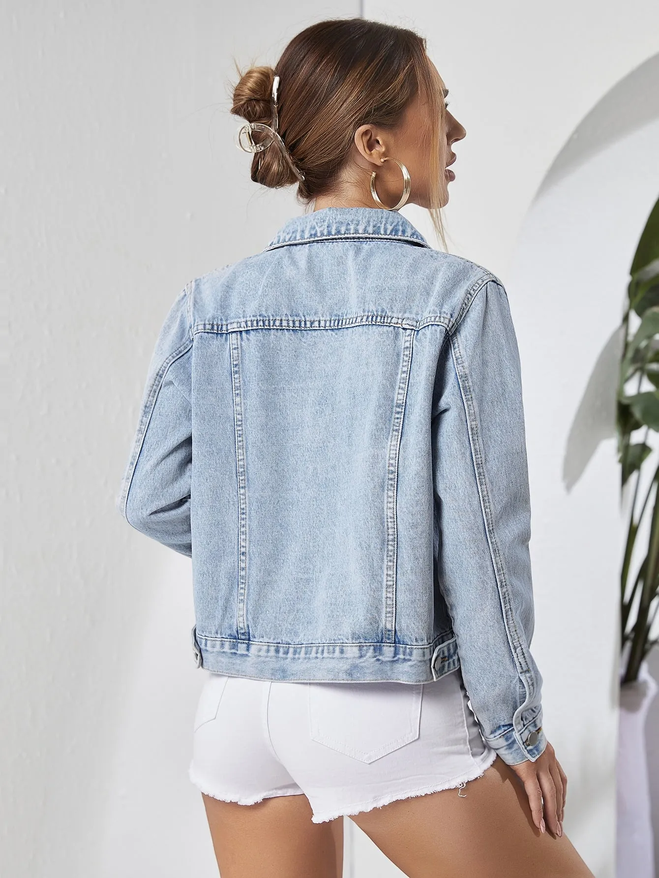 Button Front Flap Pocket Denim Jacket