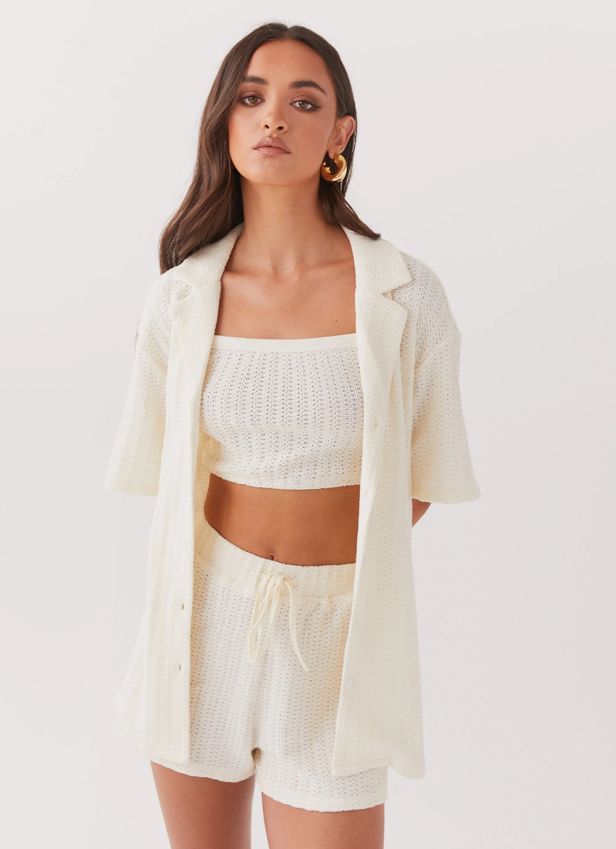 By The Bay Oversized Knit Shirt - Ivory