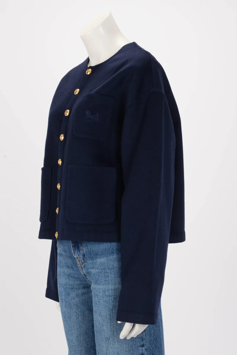 Celine Navy Cashmere Gold Button Jacket FR 40