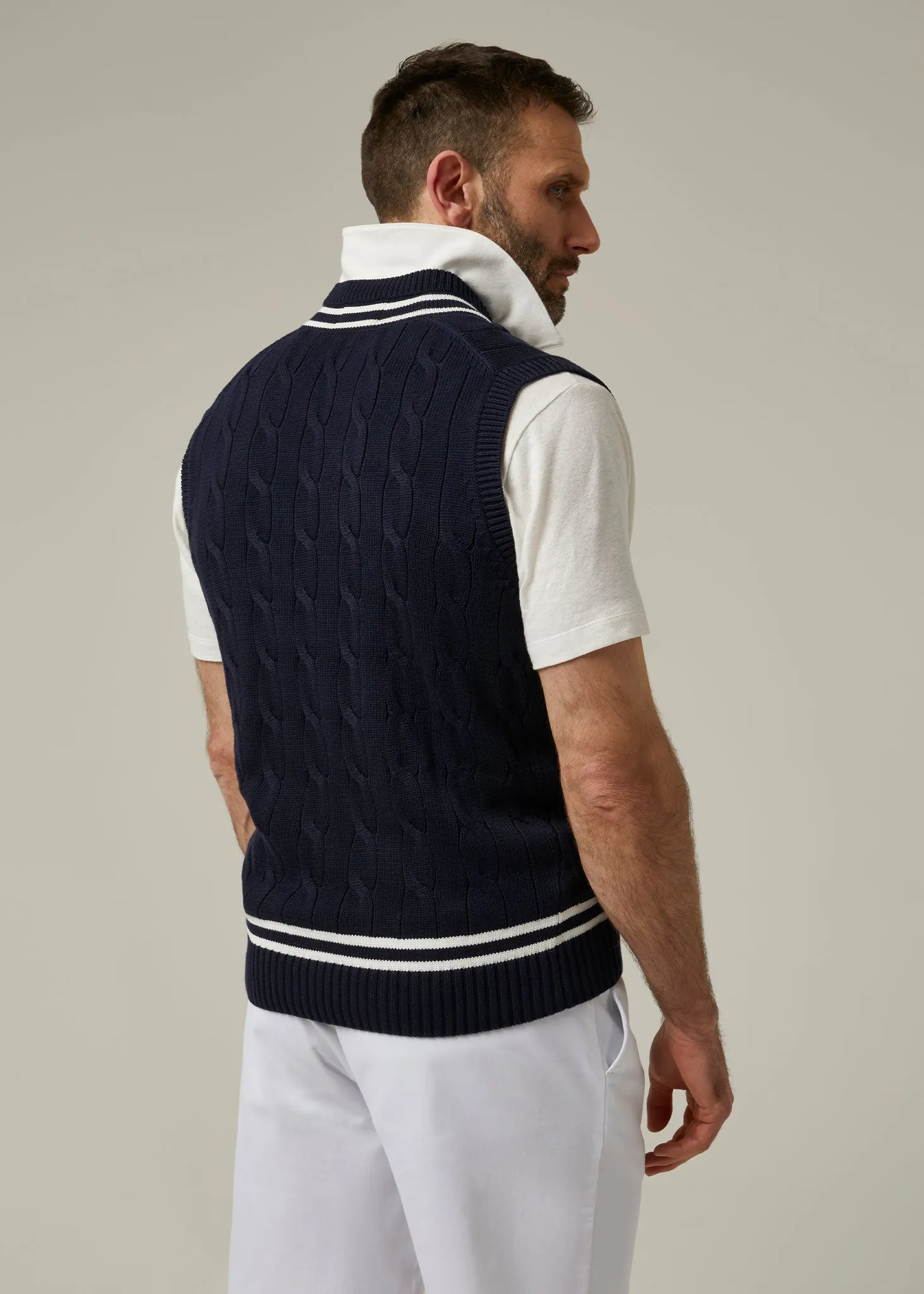 Chadbury Cable Cricket Slipover In Dark Navy