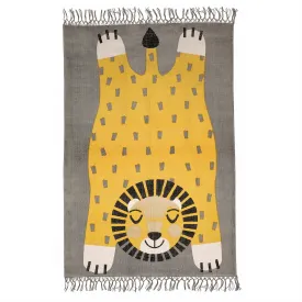 Children's Lion Motif Fringed Rug