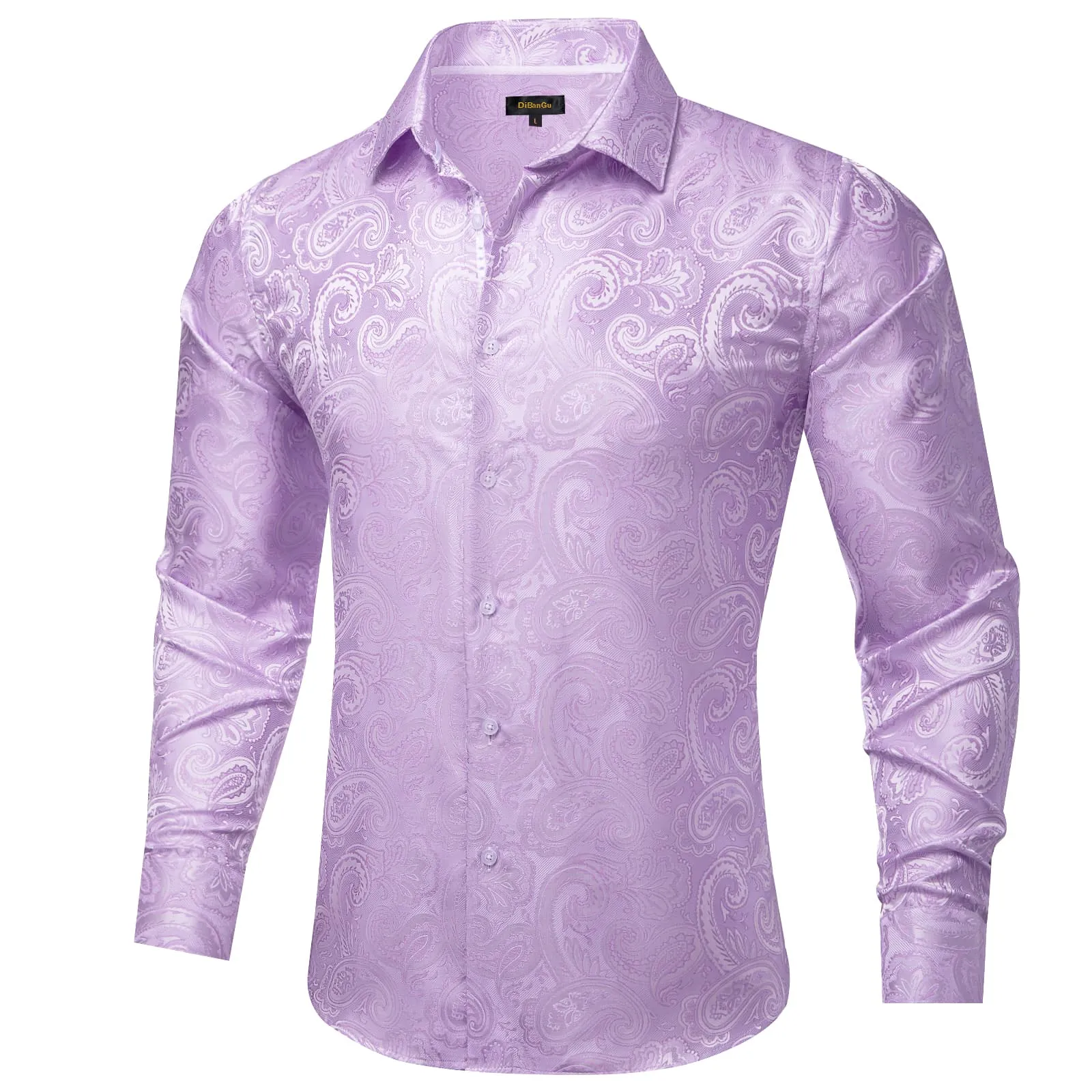 DiBanGu Dress Shirt Thistle Purple Paisley Button Down Long Sleeve Mens Business Shirt Top