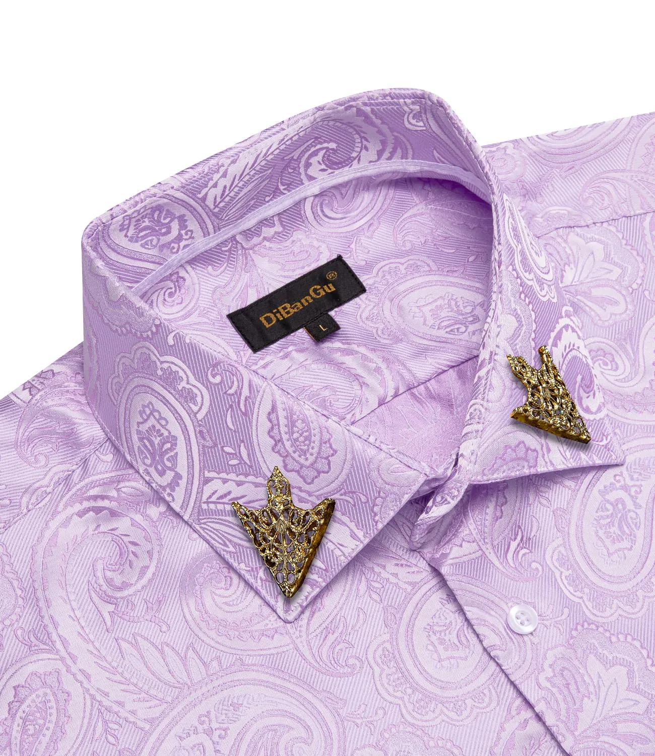 DiBanGu Dress Shirt Thistle Purple Paisley Button Down Long Sleeve Mens Business Shirt Top