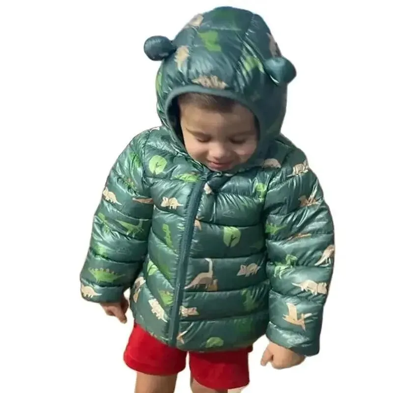 Dinosaur Print Hooded Lightweight Down Jackets Children Boys Baby Winter Outerwear Autumn Girls Coats Kid Cartoon Casual Clothes