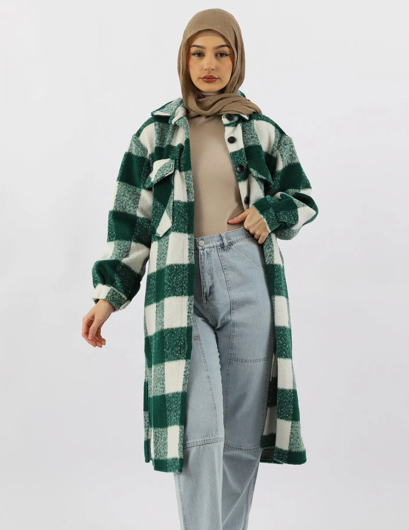 Green Checkered Fleece Jacket