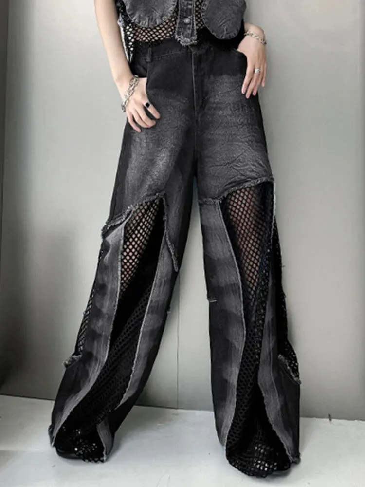 HEYFANCYSTYLE Luxe High Waist Mesh Wide Leg Jeans