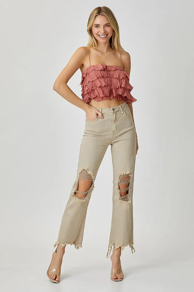 High Rise Straight Jean in Sand by Risen