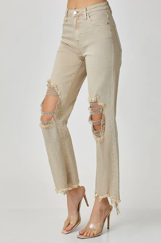 High Rise Straight Jean in Sand by Risen