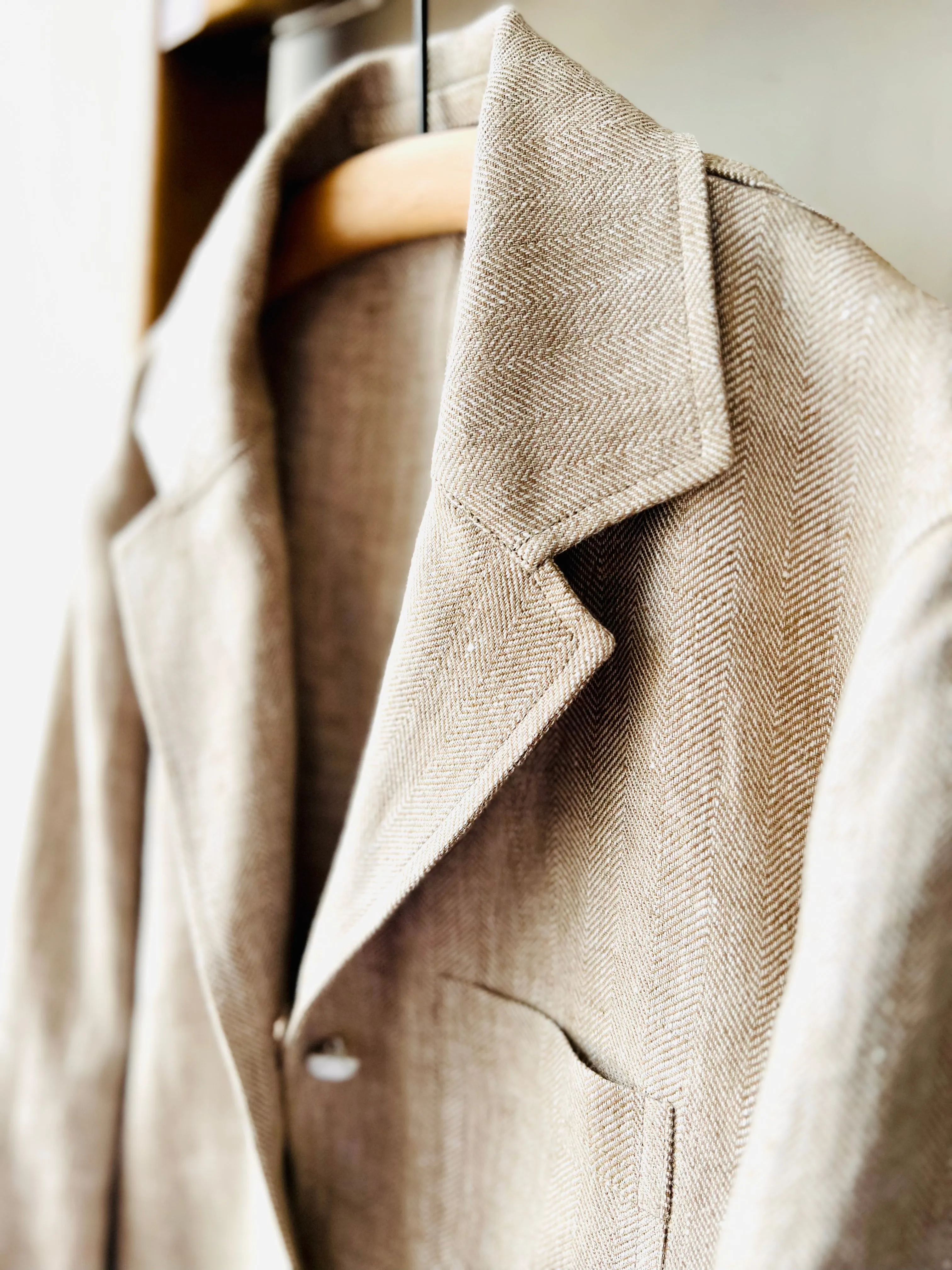 Irish Linen Workers Jacket / Herringbone Beige