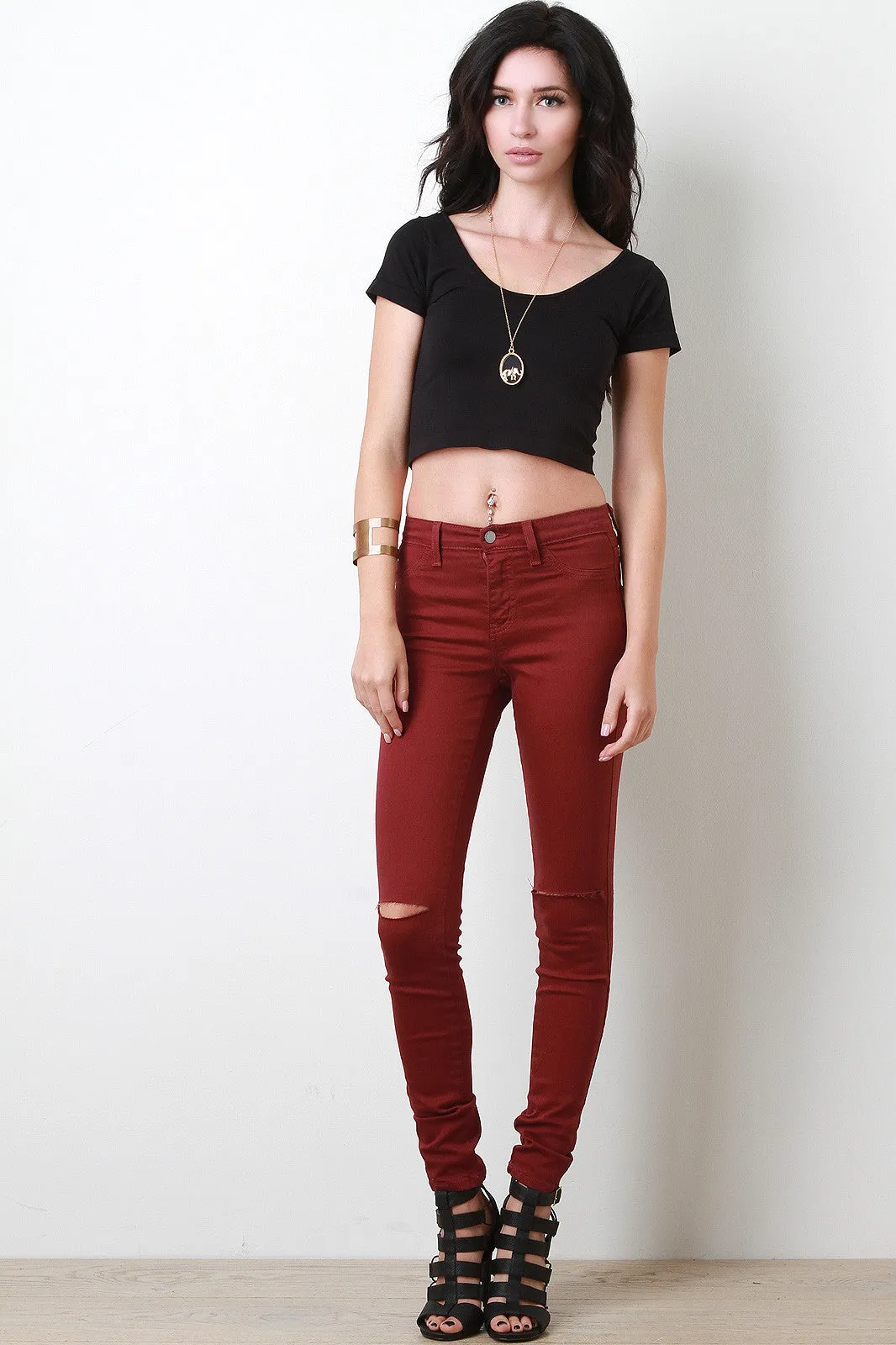 Knee Slit Skinny Pants