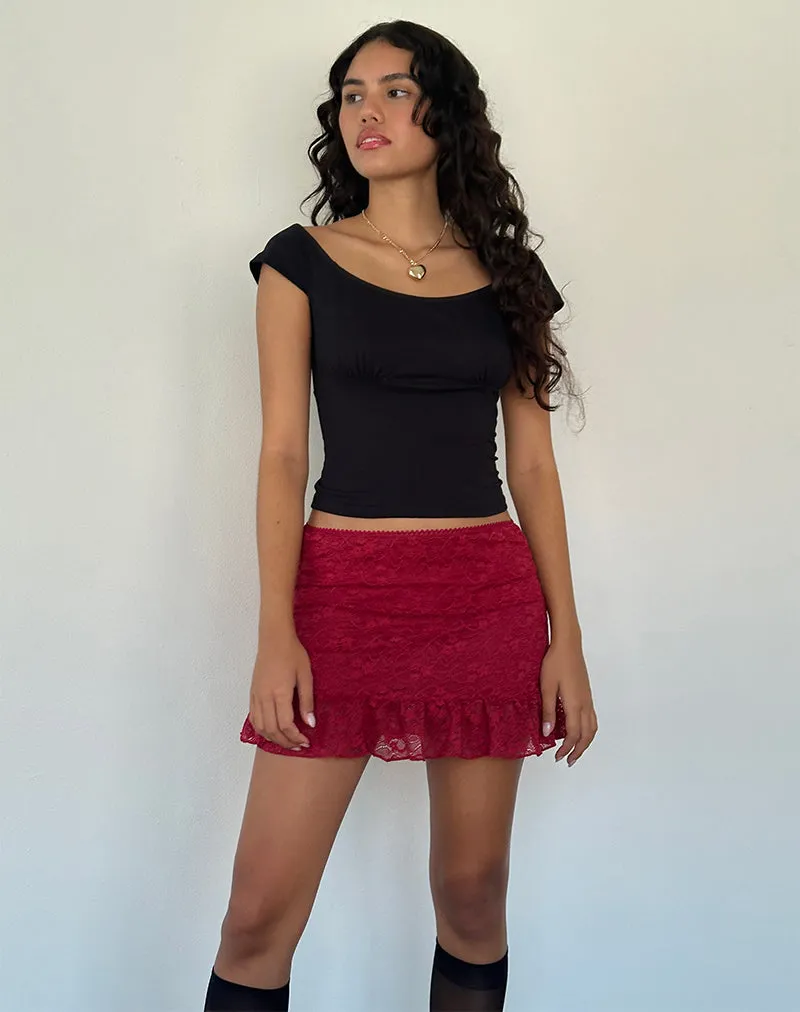 Krecia Mini Skirt in Deep Red Lace