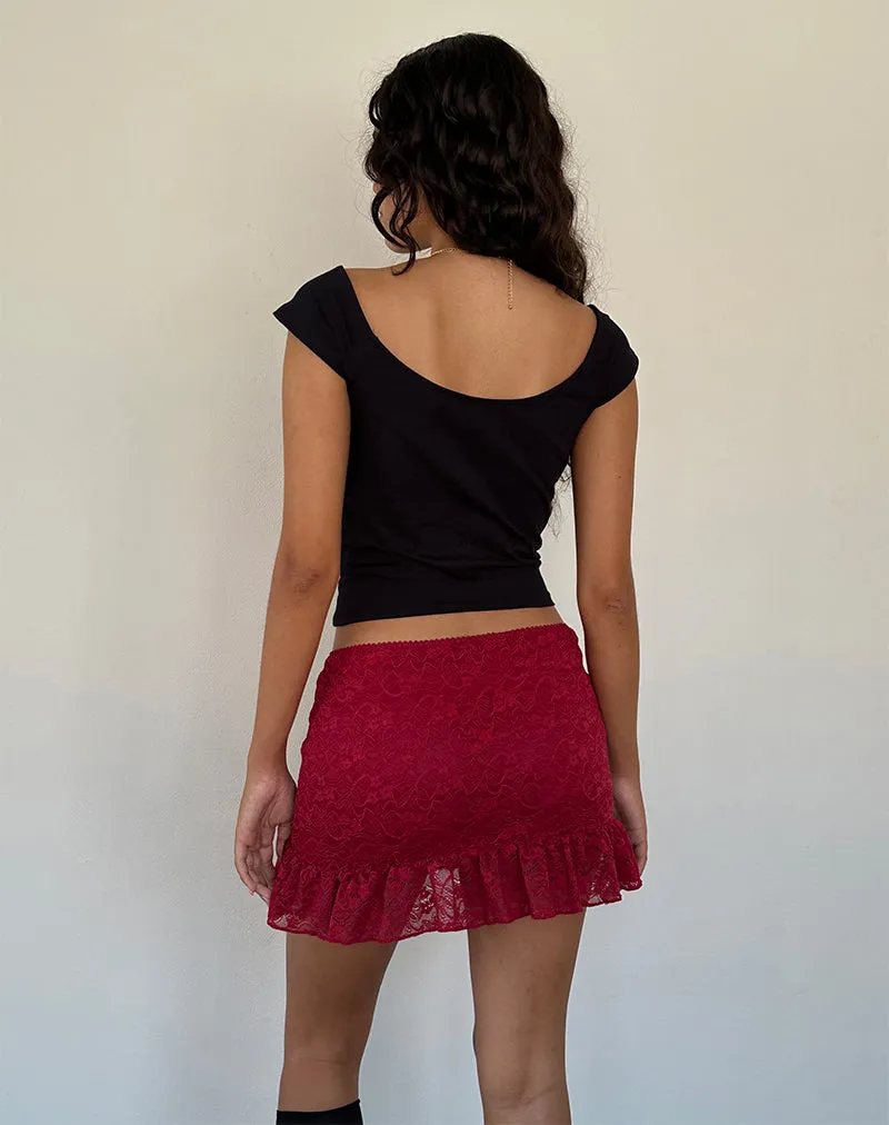 Krecia Mini Skirt in Deep Red Lace