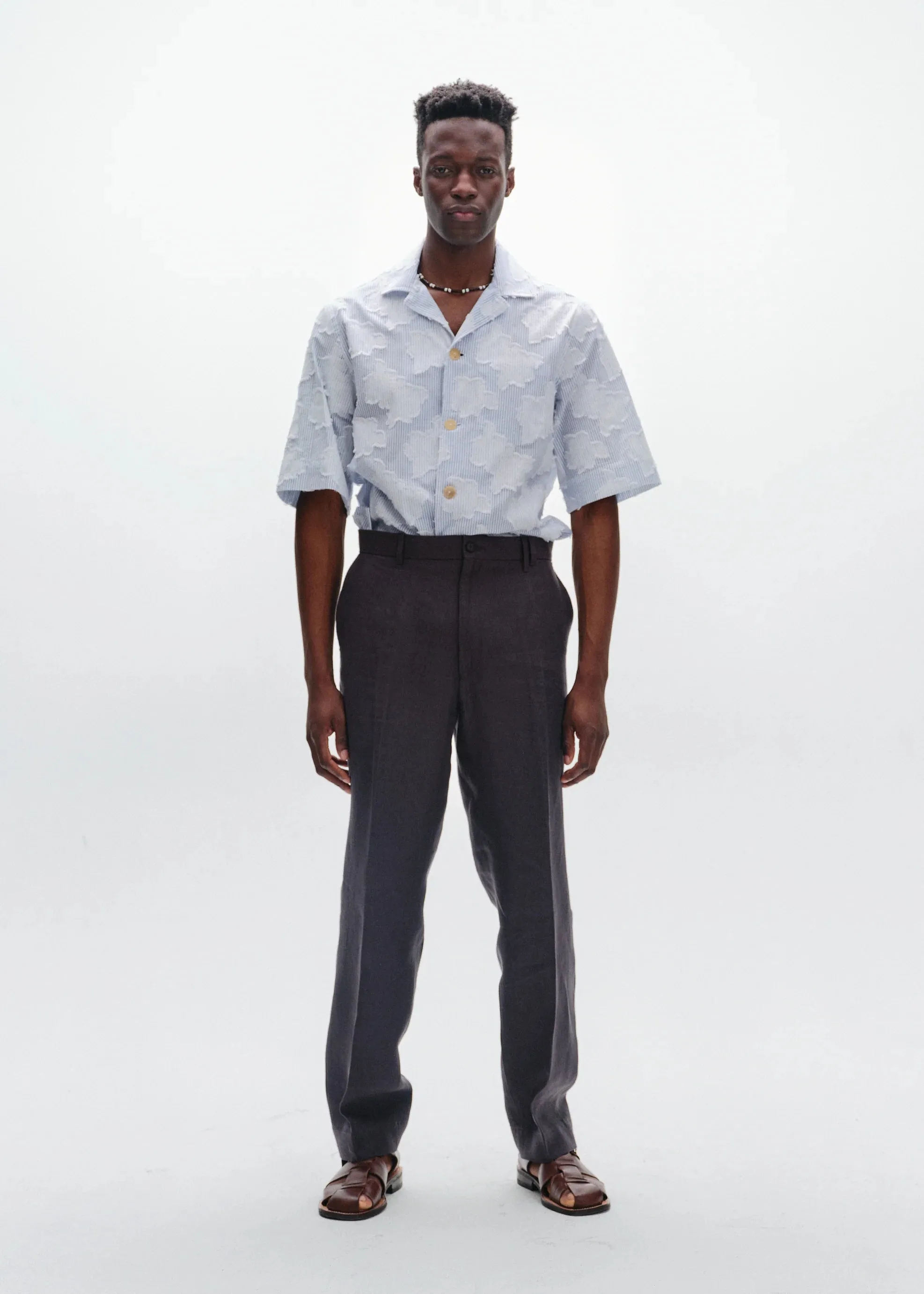 Linen Straight Trousers | Teal Grey