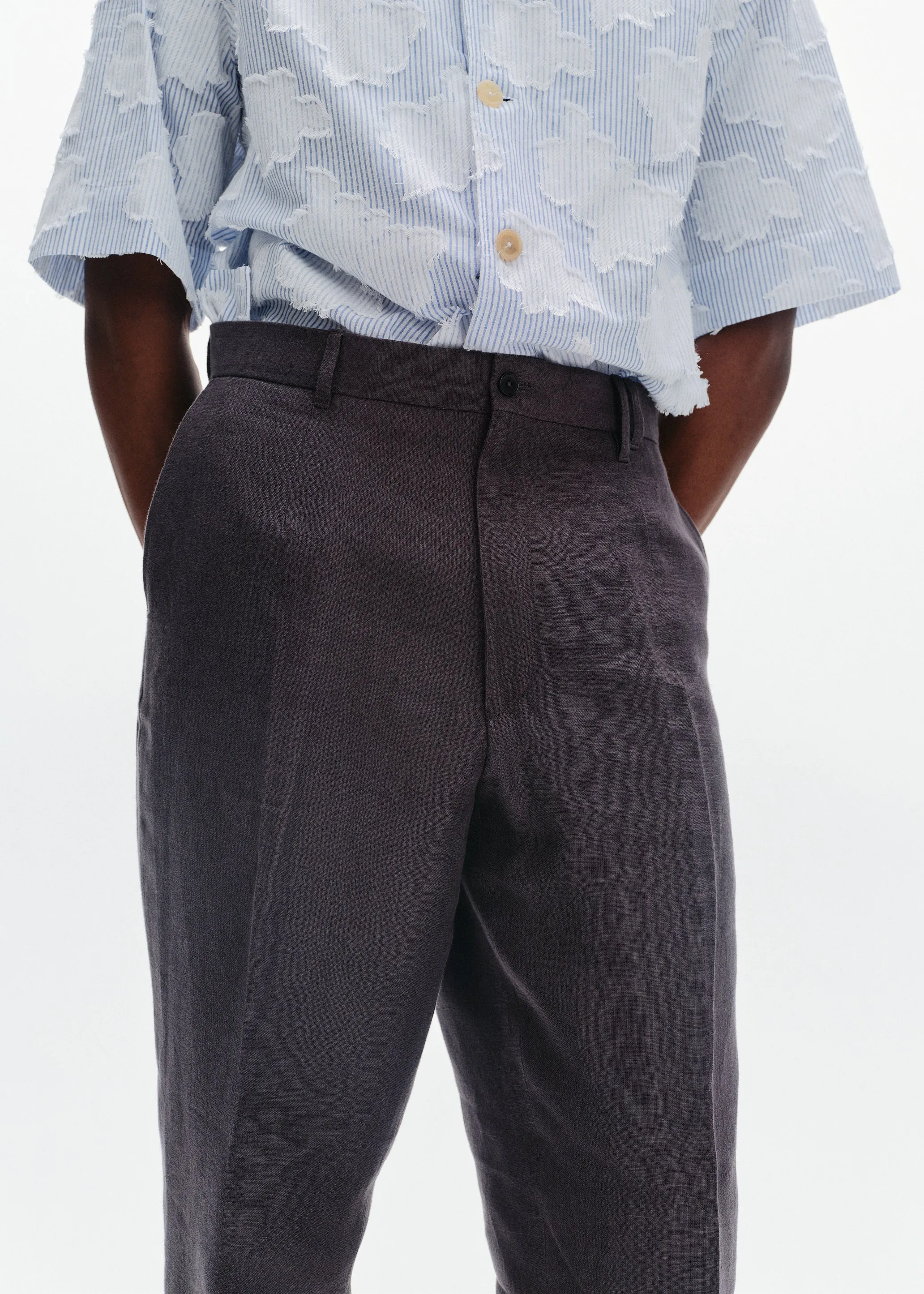 Linen Straight Trousers | Teal Grey