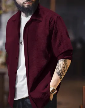 Maroon  Long Sleeve Waffle Shirt