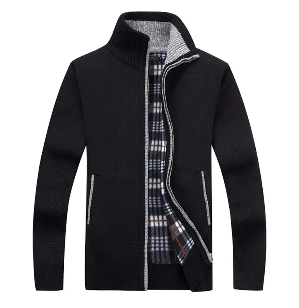 Mens Stand Collar Slim Fit Zipper Cardigan