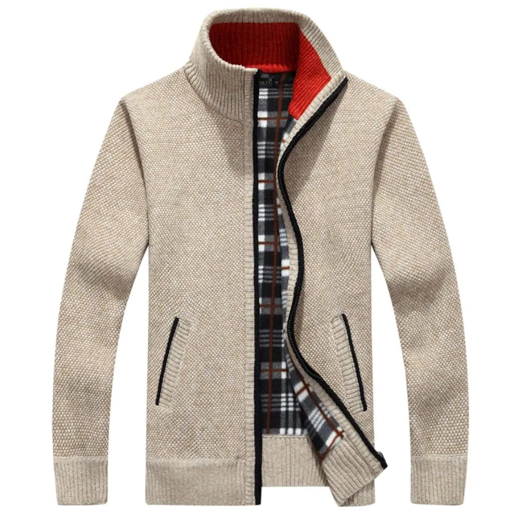 Mens Stand Collar Slim Fit Zipper Cardigan