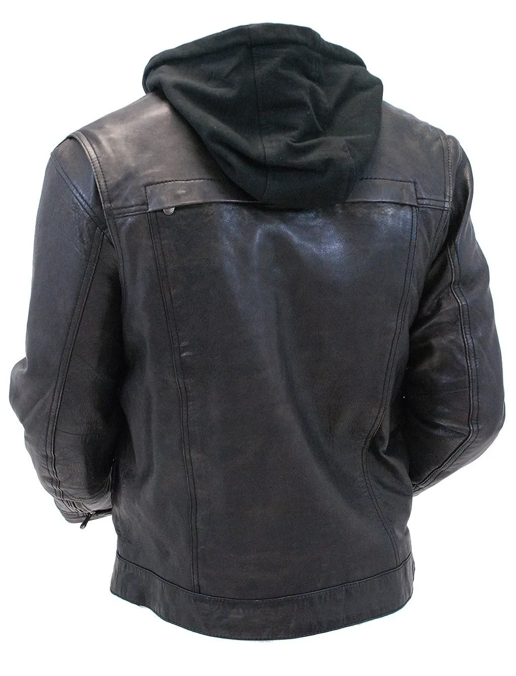 Men's Vintage Black Hooded Leather Jean Jacket w/Vents #MA2760GHVV