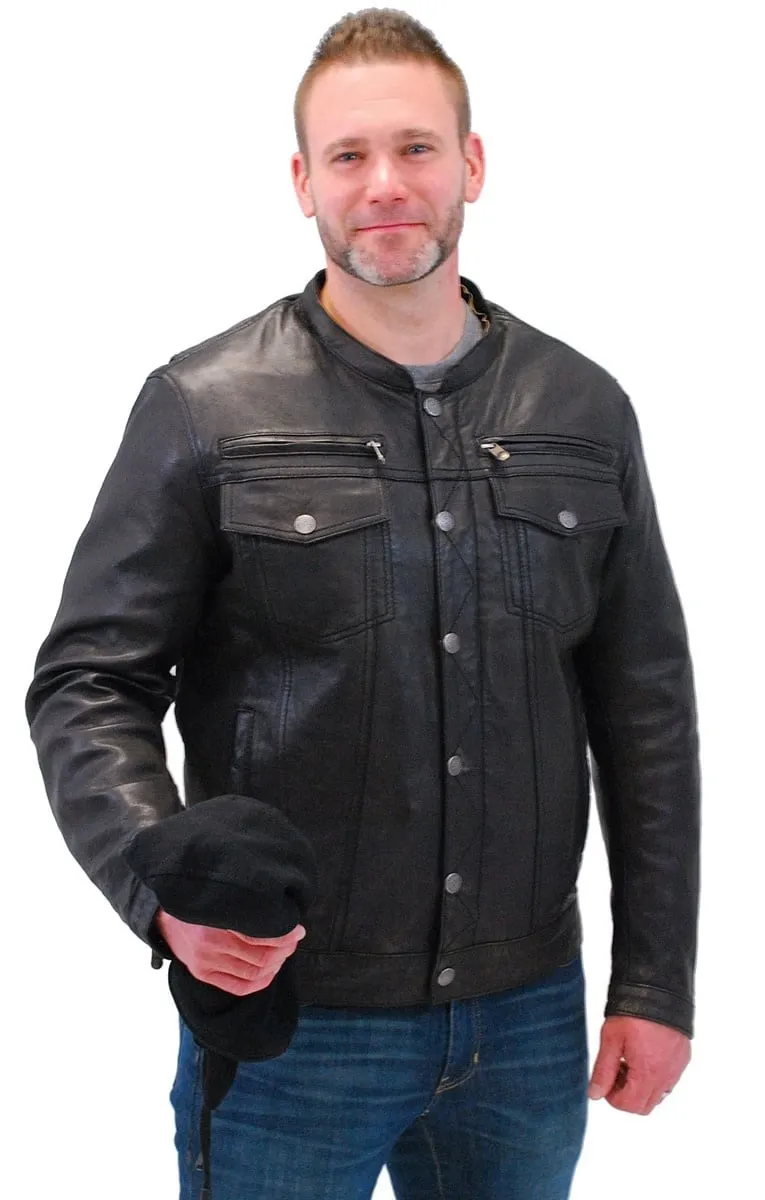 Men's Vintage Black Hooded Leather Jean Jacket w/Vents #MA2760GHVV