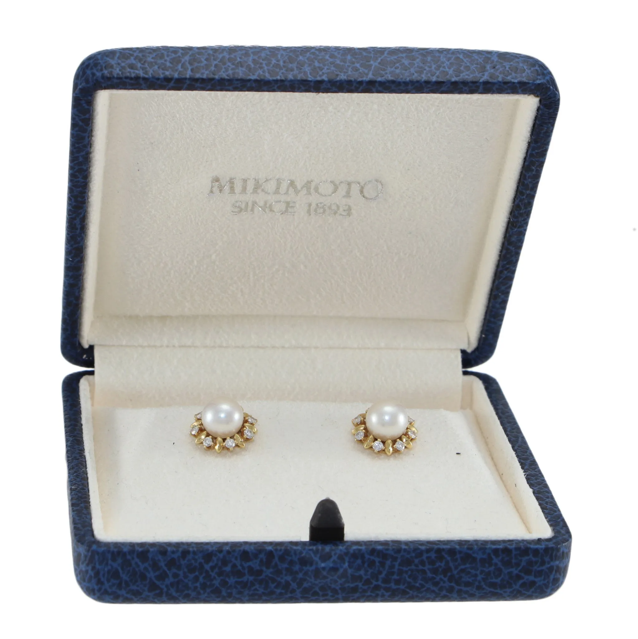 Mikimoto Akoya Pearl Diamond Day Night Halo Stud Earrings 18k Gold Sunburst wBox