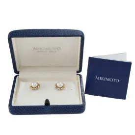 Mikimoto Akoya Pearl Diamond Day Night Halo Stud Earrings 18k Gold Sunburst wBox