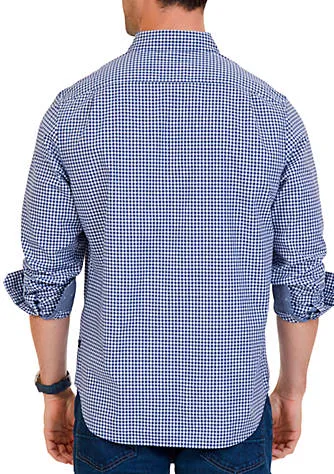 Nautica Mens Classic Fit Gingham Poplin Long Sleeve Button Down Shirt