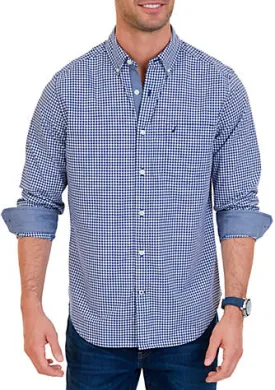 Nautica Mens Classic Fit Gingham Poplin Long Sleeve Button Down Shirt