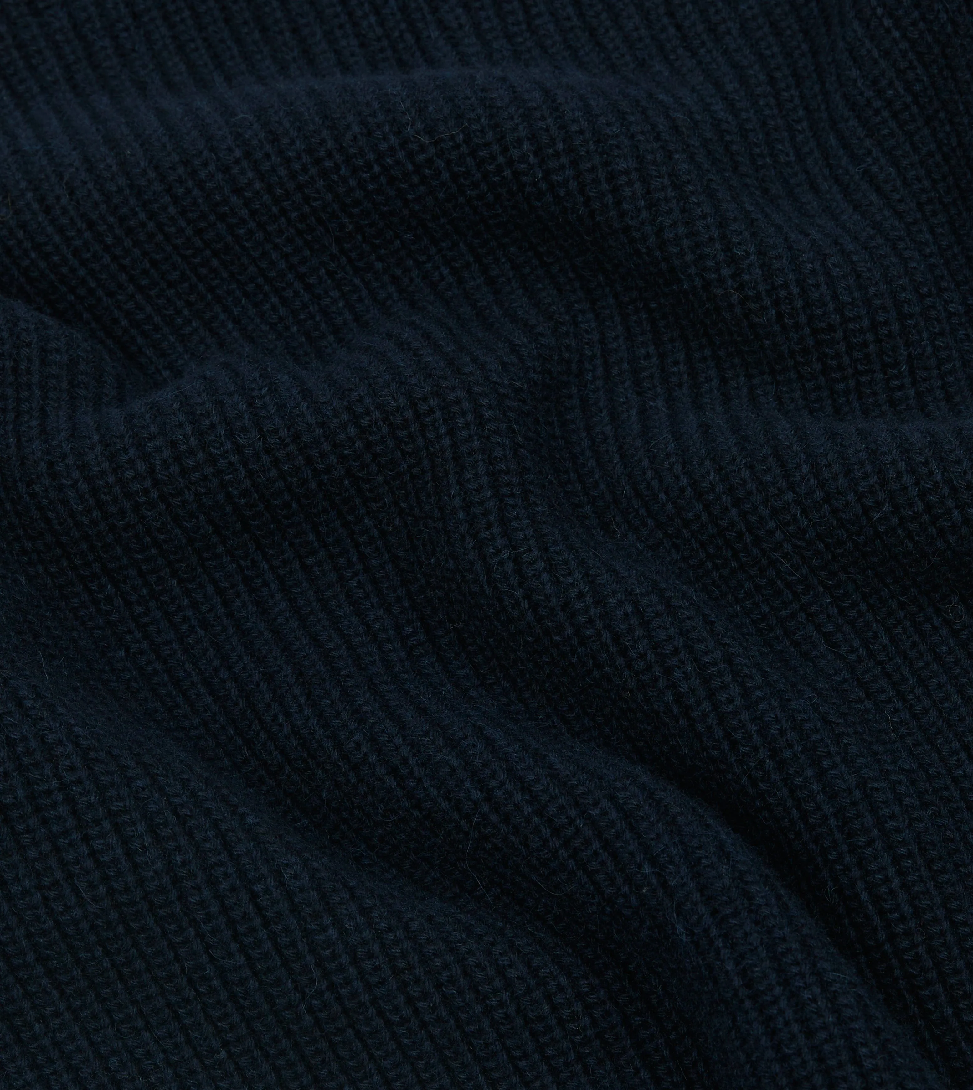 Navy Alpaca Lambswool Ribbed Integral Collar Jumper