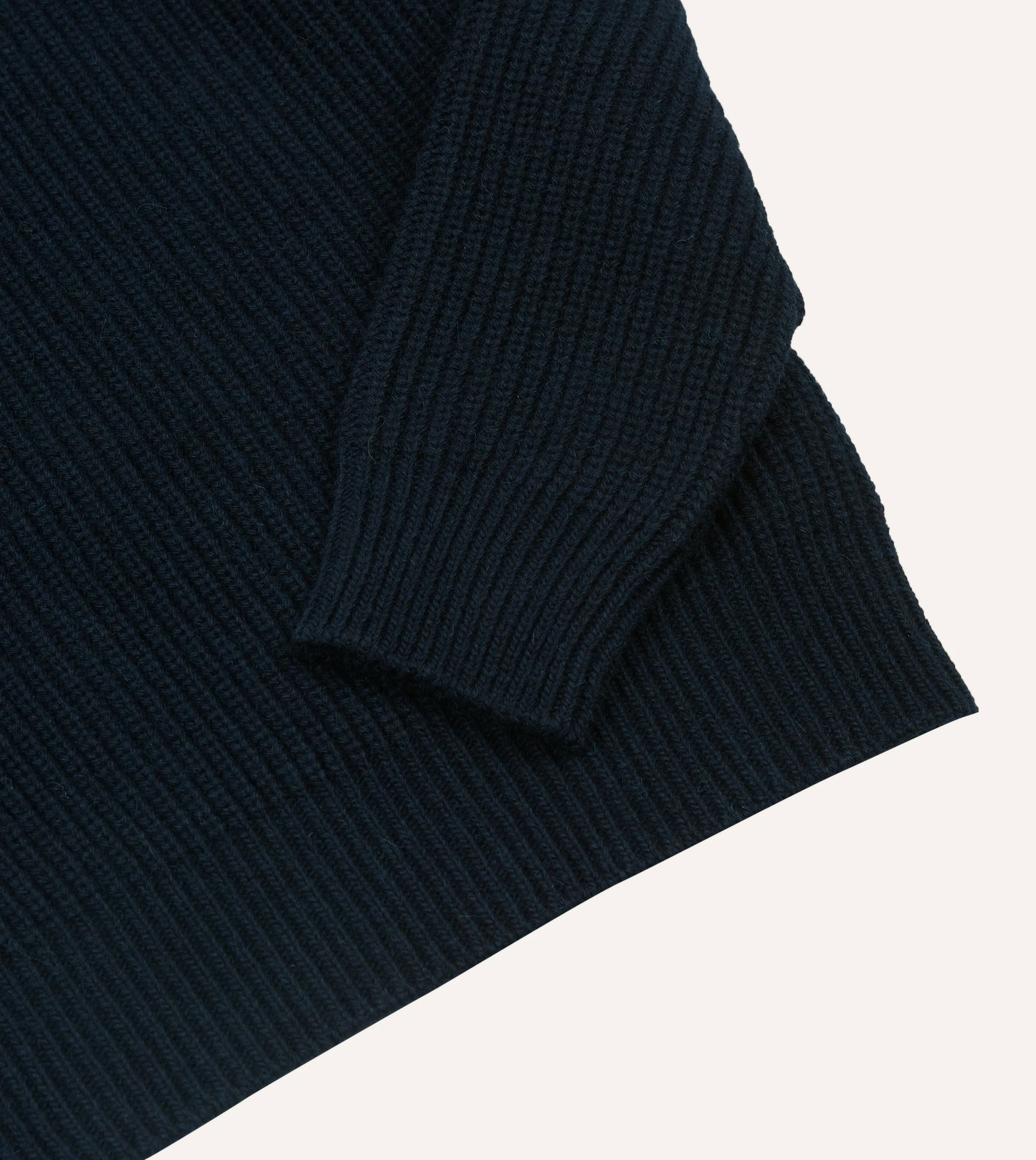 Navy Alpaca Lambswool Ribbed Integral Collar Jumper