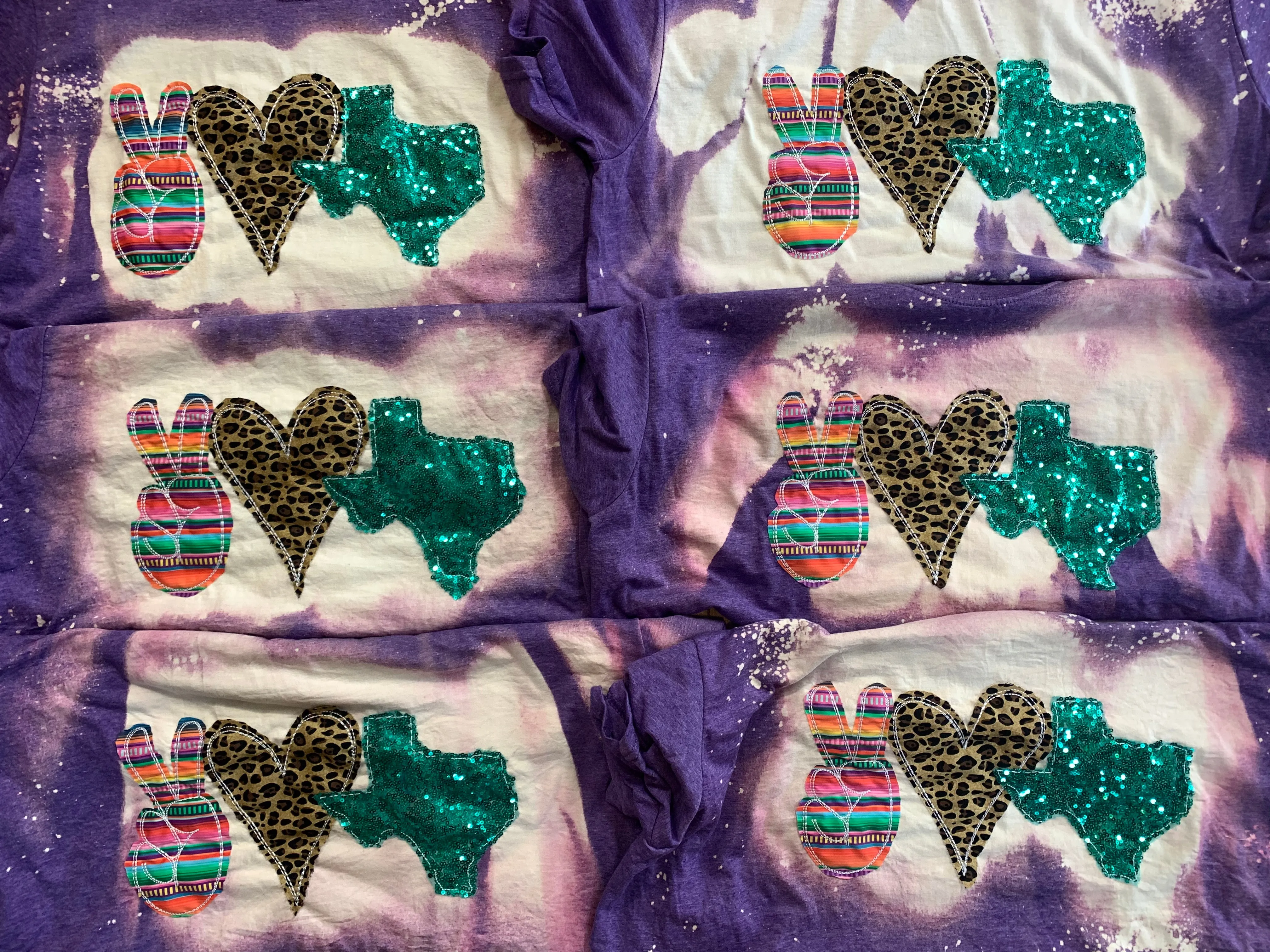 Peace, Love, YOUR STATE - Serape, Leopard, Teal Sequins