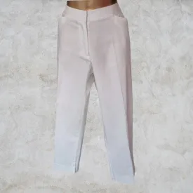 Pomodoro White  Cotton Cropped Stretch Trousers UK 18  US 14 EU 46 IT 50 BNWT