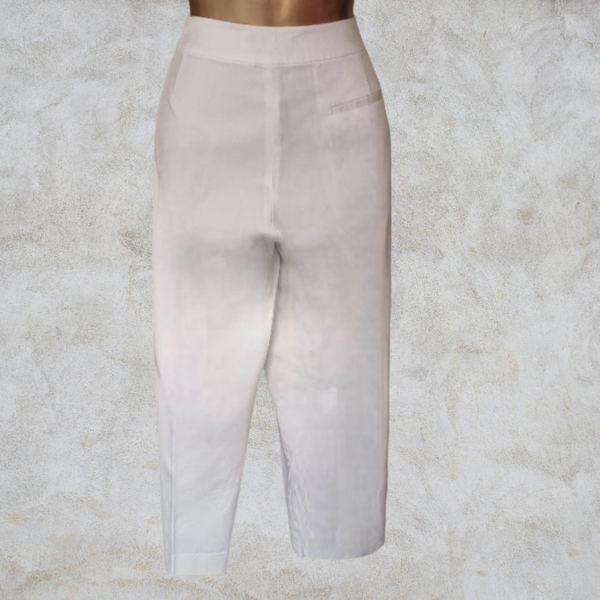 Pomodoro White  Cotton Cropped Stretch Trousers UK 18  US 14 EU 46 IT 50 BNWT