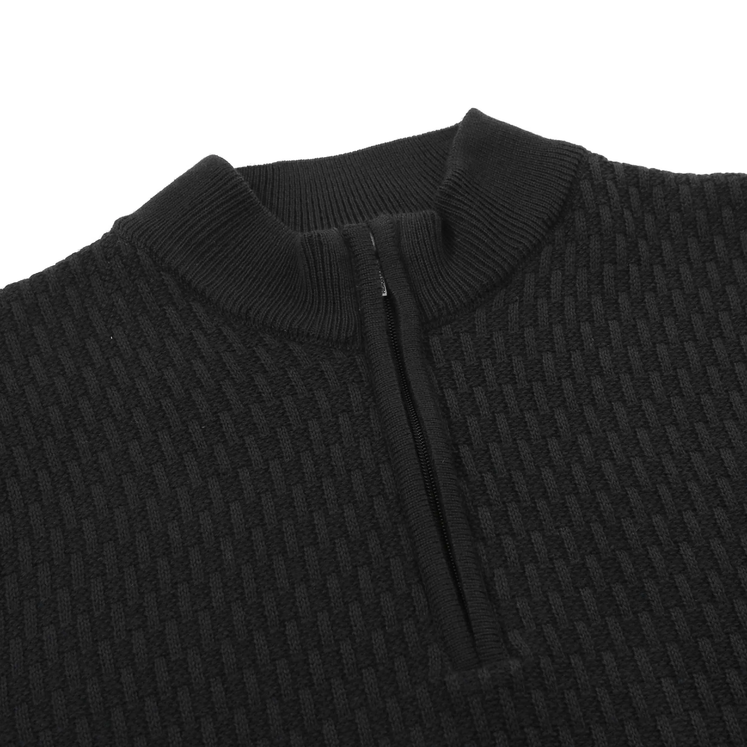 Remus Uomo Waffle 1/4 Zip Knitwear in Black