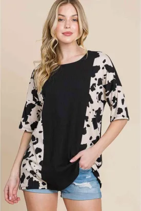 Rodeo Love Ribbed Animal Contrast Tee