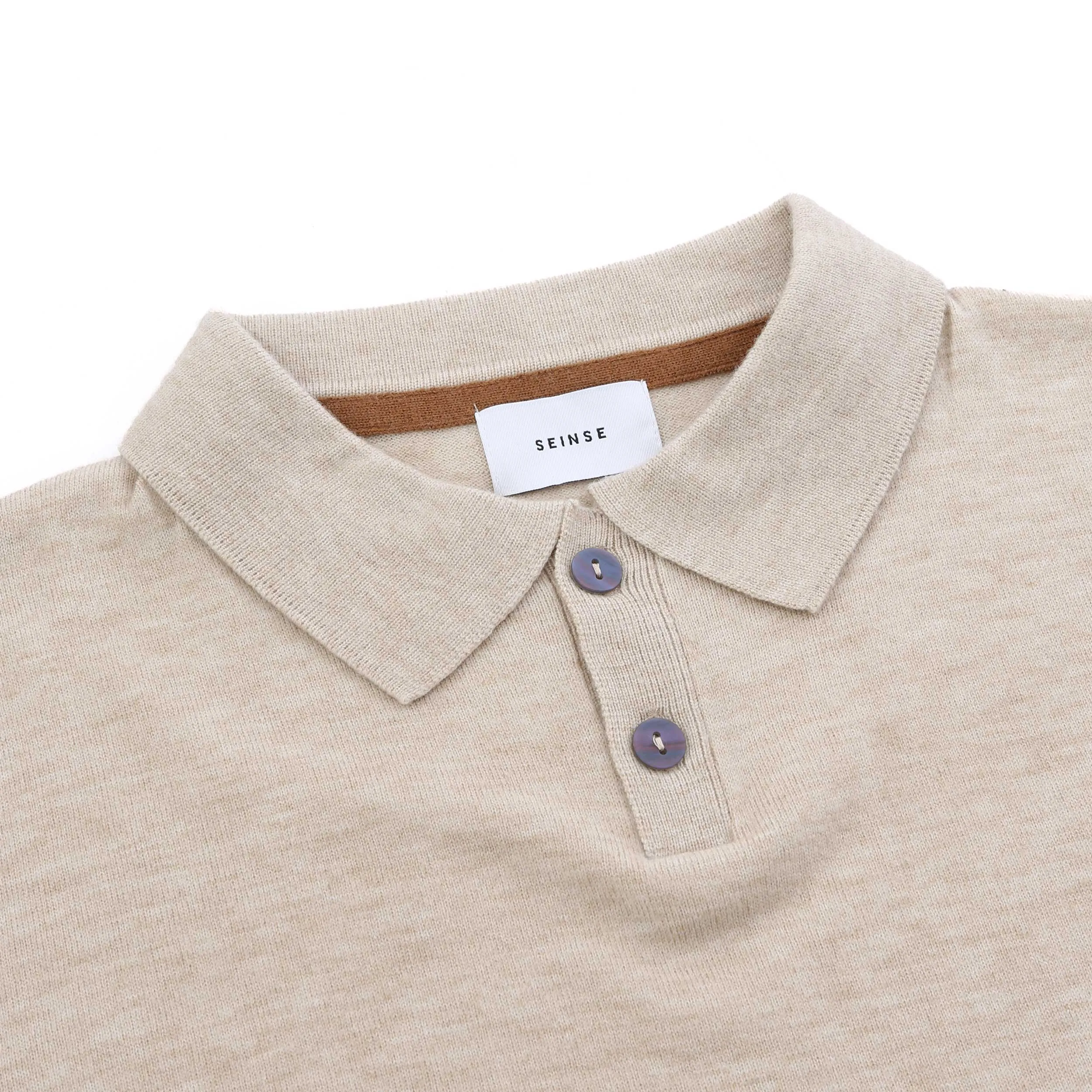 Seinse 2 Button LS Polo Knitwear in Beige