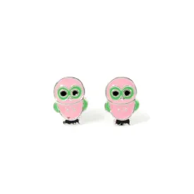 Sterling Silver Children's Pink and Green Owl Earrings