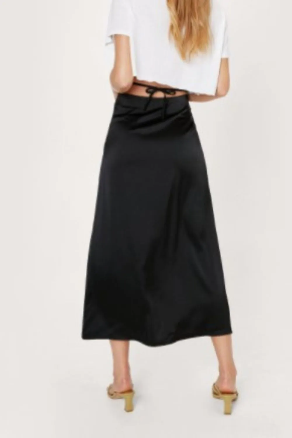 Tie-Up Satin Black Skirt