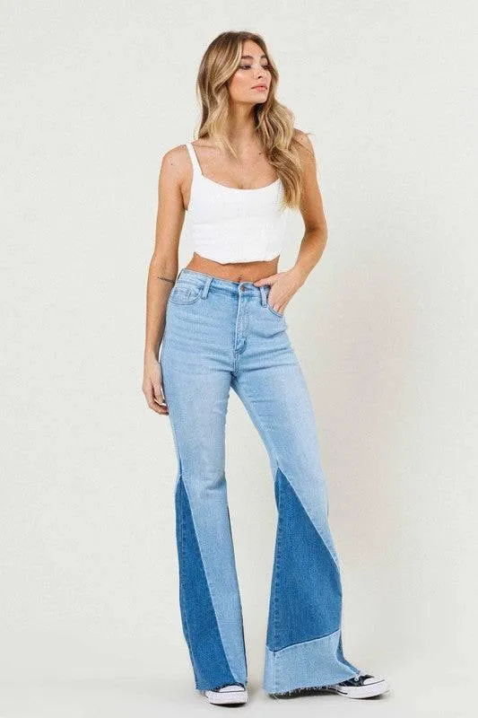 Vibrant M.I.U Color block slit flare jeans