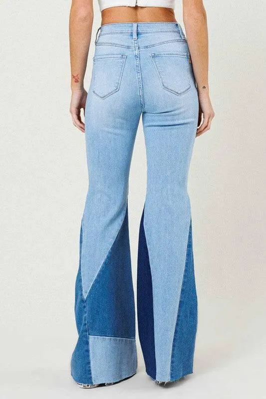 Vibrant M.I.U Color block slit flare jeans