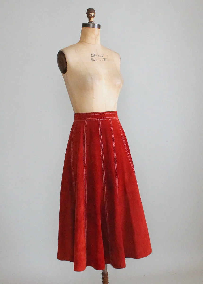 Vintage 1970s Rust Suede Gored Full Skirt