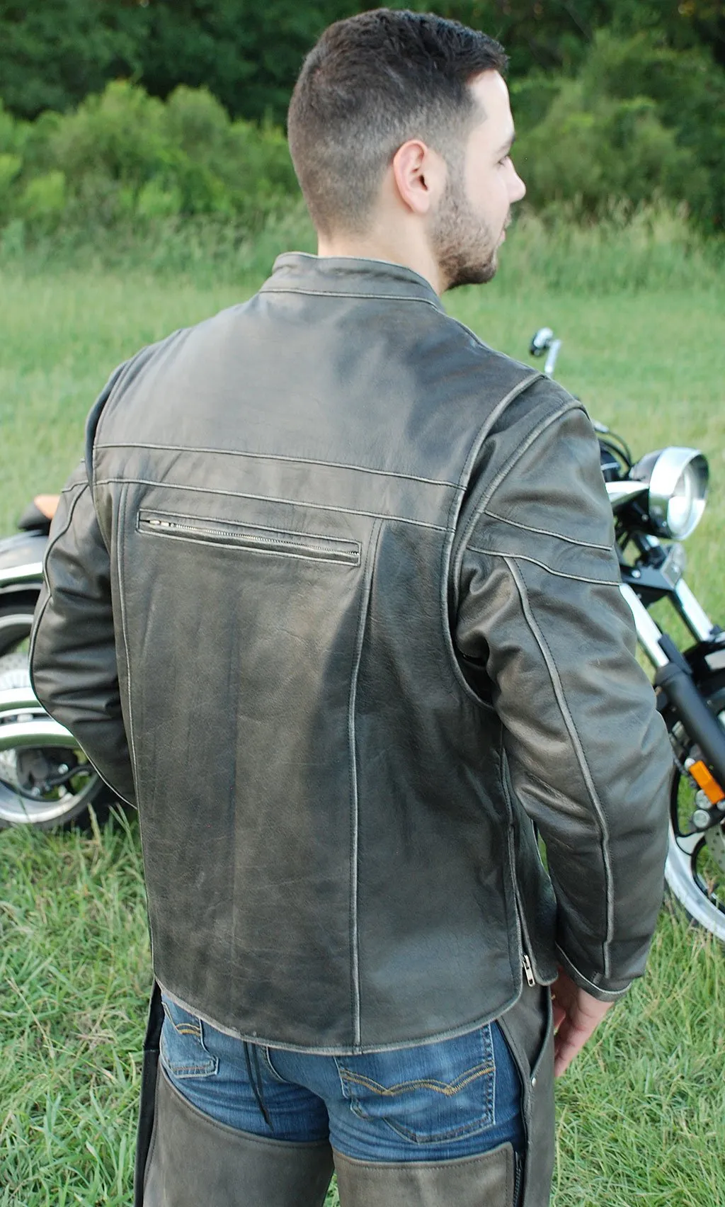 Vintage Brown Leather Vented Motorcycle Jacket - Scooter Style #MA4170ZDN ()