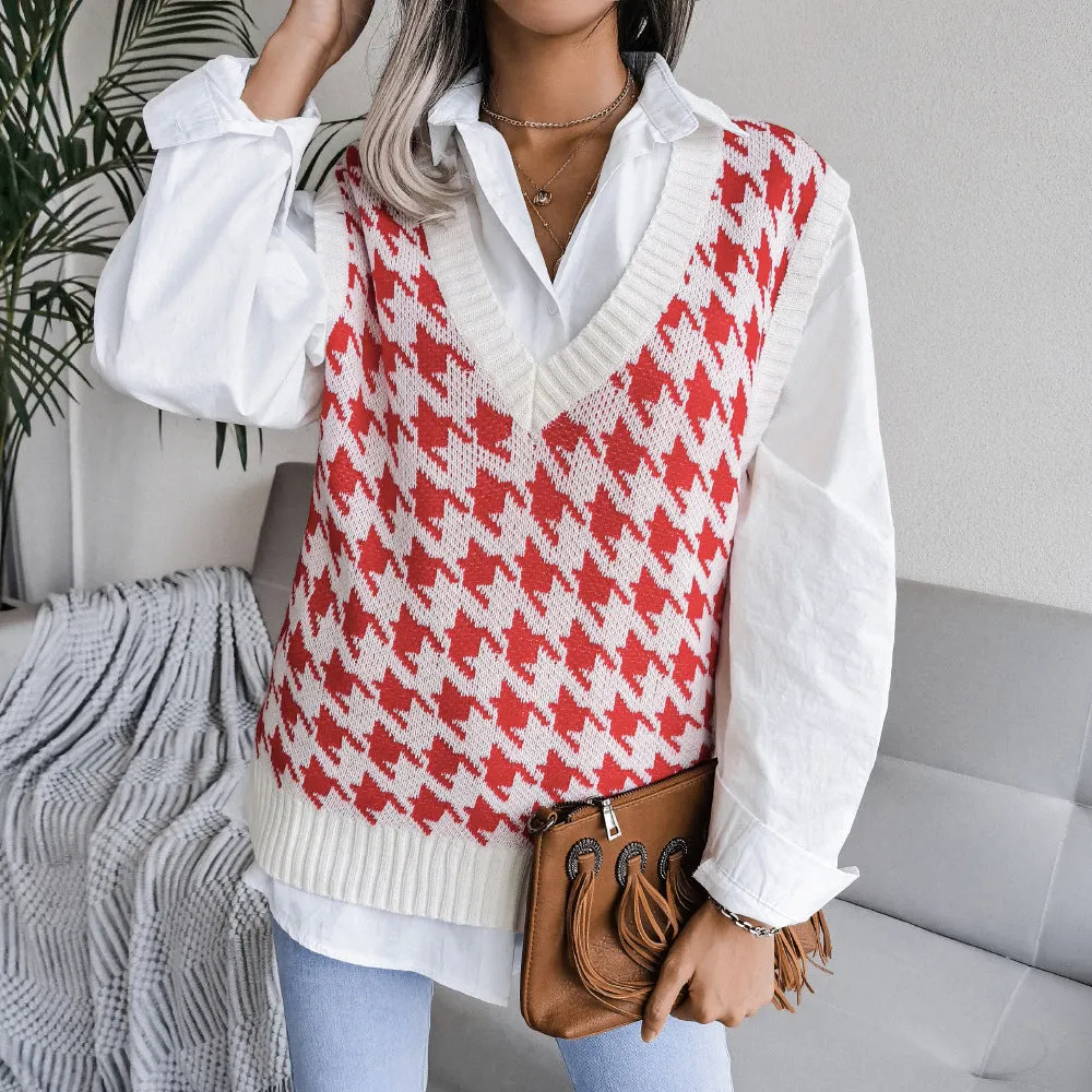 Womens Argyle Pattern V Neck Sweater Vest