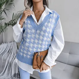 Womens Argyle Pattern V Neck Sweater Vest