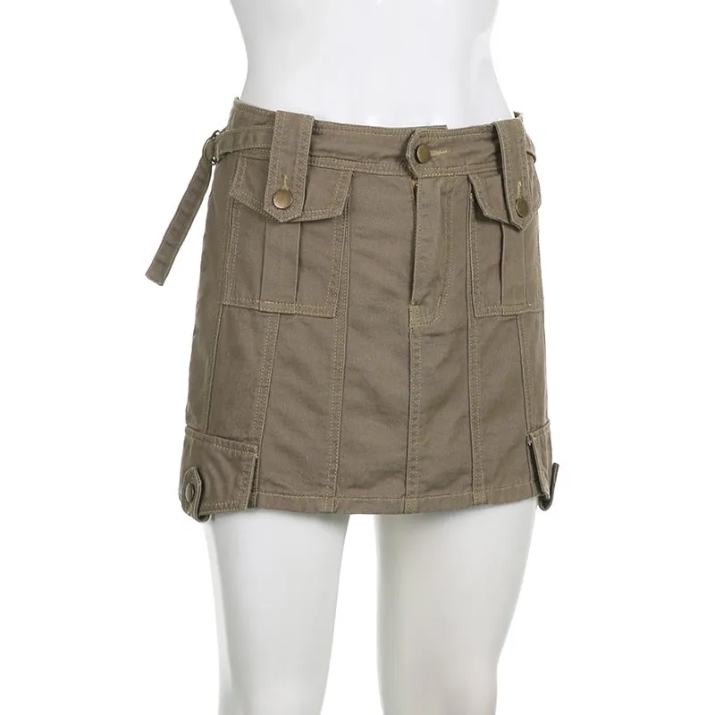 Women's Low Denim Short Skirts with Pockets